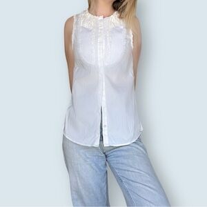 BCBG Maxazria White Sleeveless Blouse (Size Small)